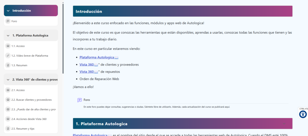 pantalla de Autologica Academy